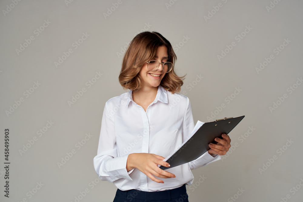 female manager with documents in hand work isolated background female manager with documents in hand work isolated background