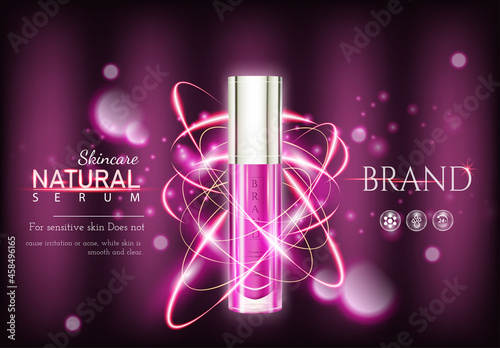 moisturizing cosmetic  ads and bottle skin care pink background with premium light effectand flower. 3d illustration