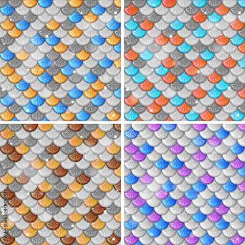 Set of fish scale seamless pattern background
