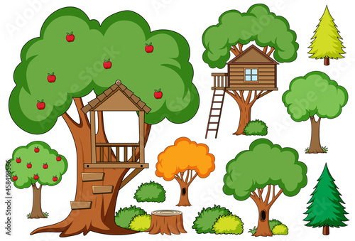 Outdoor garden decoration set with a big tree