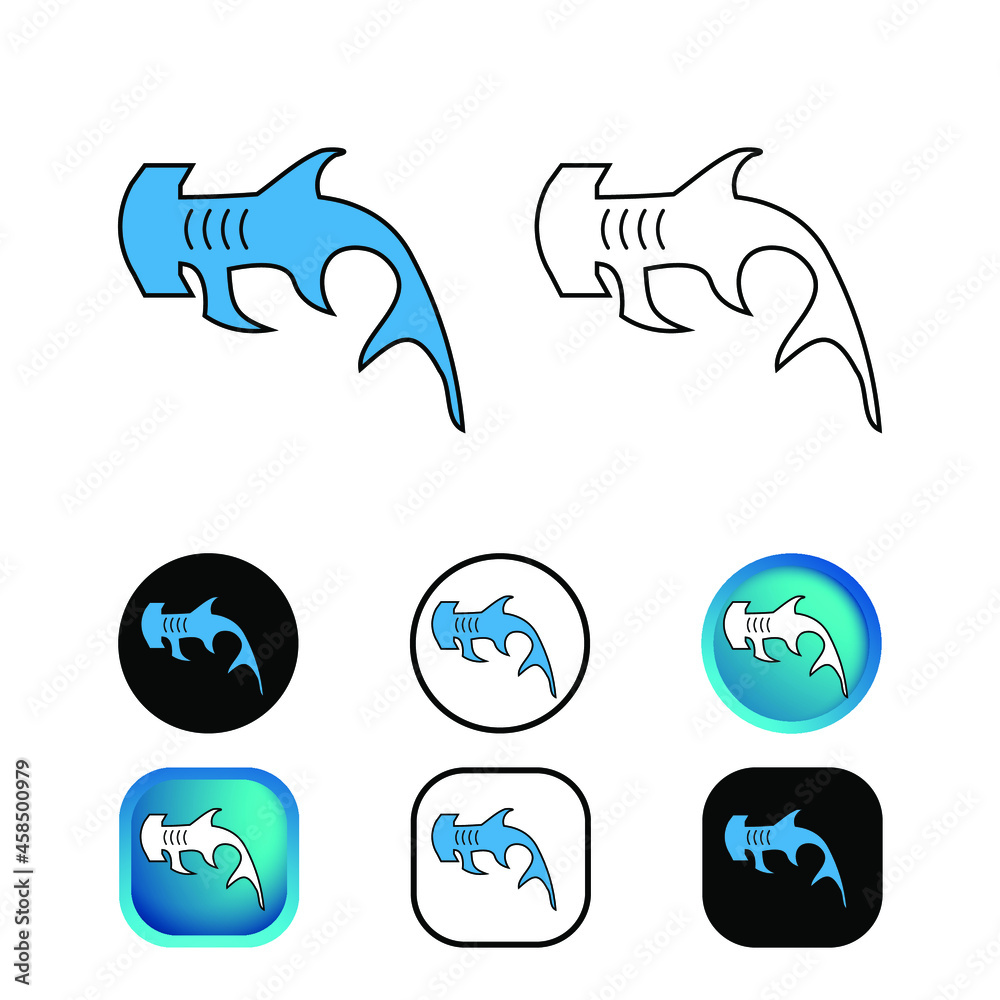 Obraz premium Flat Hammerhead Shark Icon Collection