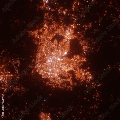Wallpaper Mural Mexico city lights map, top view from space. Aerial view on night street lights. Global networking, cyberspace Torontodigital.ca