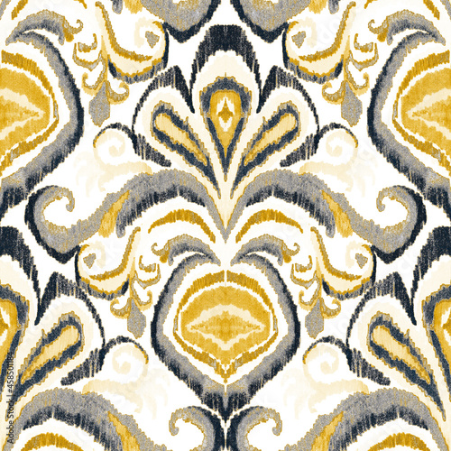 Colorful ikat pattern in vintage style. Elegant ethnic background. Hand drawn oriental art. Seamless geometric vintage texture.	