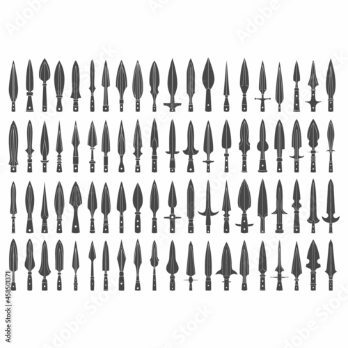 vector monochrome icon set with ancient spearhead for your project photo