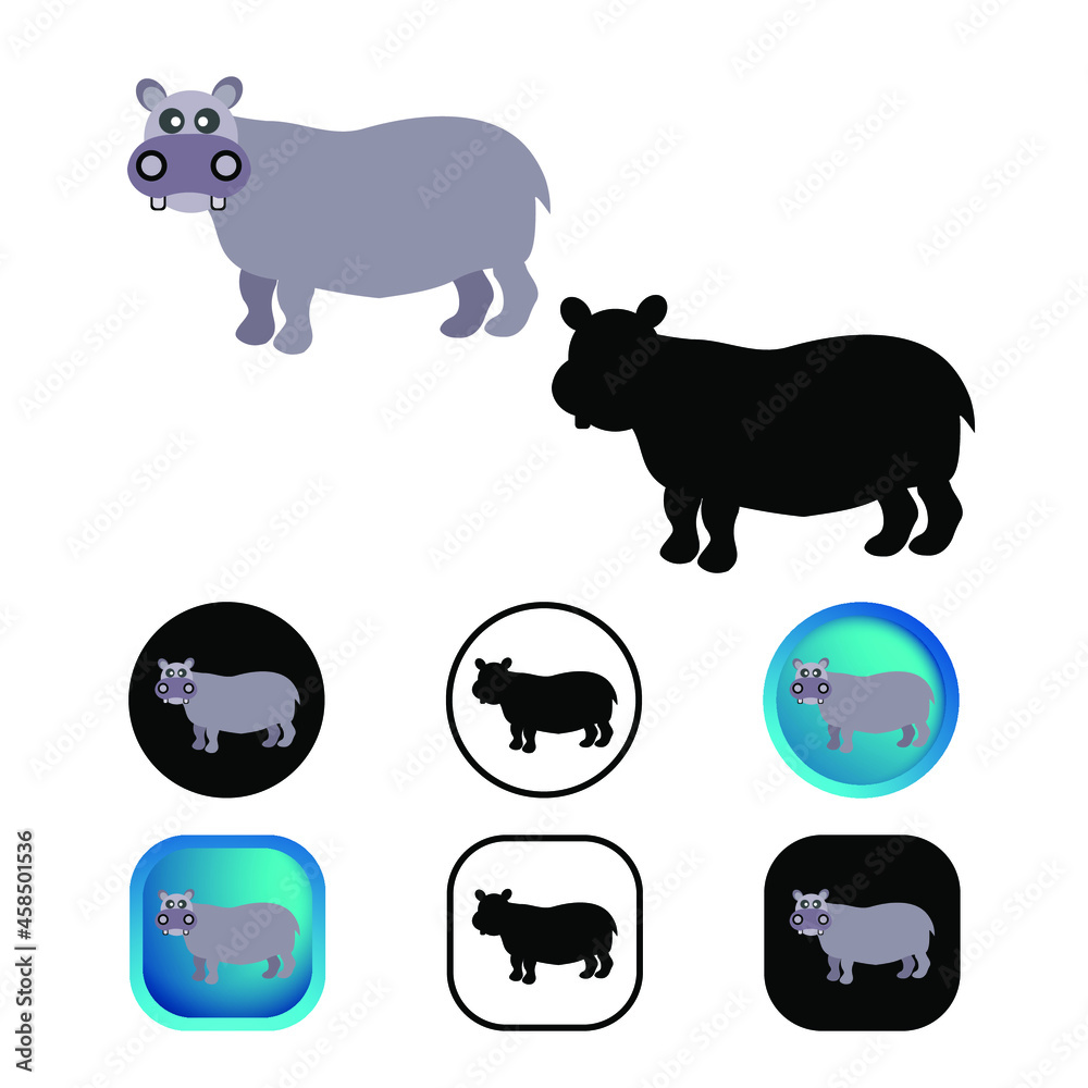 Obraz premium Flat Hippo Animal Icon Collection