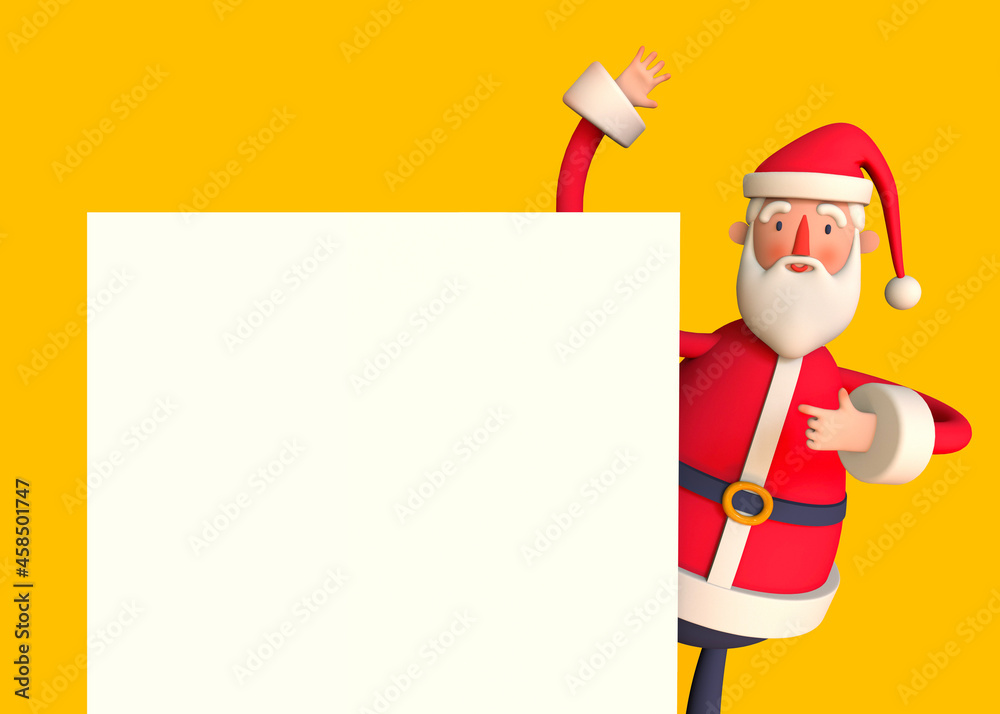 Santa Claus with checklist on a clipboard paper, mockup template Merry Christmas and New year banner Trendy 3d illustration on white background. Santa Claus with checklist on a clipboard paper, mockup template Merry Christmas and New year banner Trendy 3d illustration on white background.