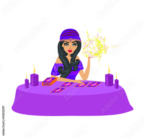 Fortune Teller Woman reads the future from the crystal ball