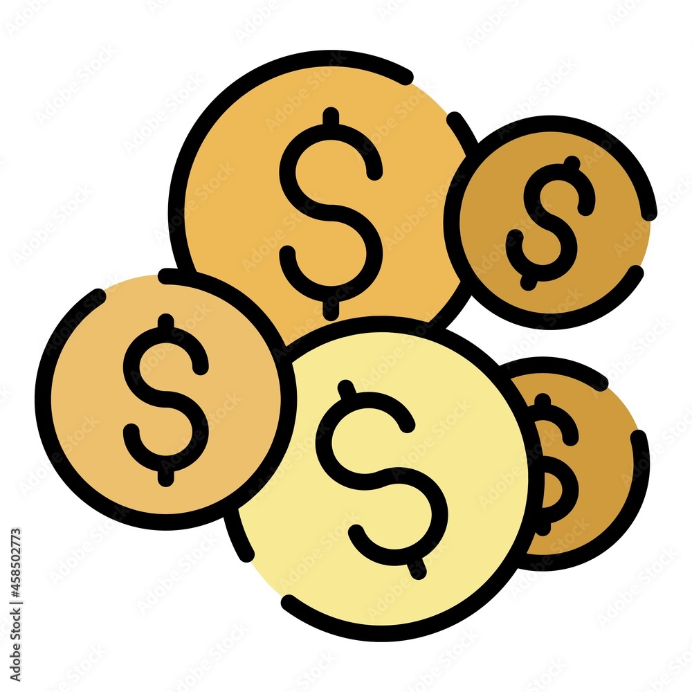 Money coins icon. Outline money coins vector icon color flat isolated Money coins icon. Outline money coins vector icon color flat isolated