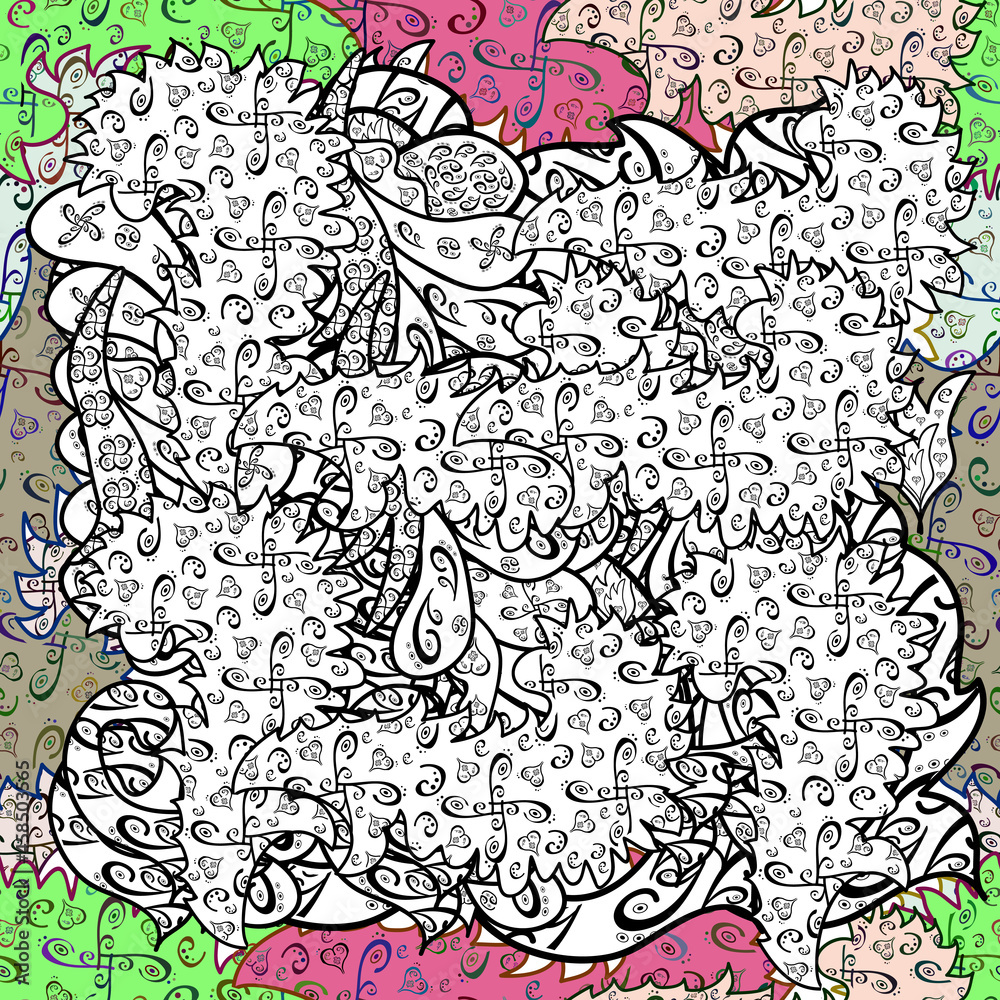 Seamless pattern with interesting doodles on colorfil background. Raster illustration. Seamless pattern with interesting doodles on colorfil background. Raster illustration.