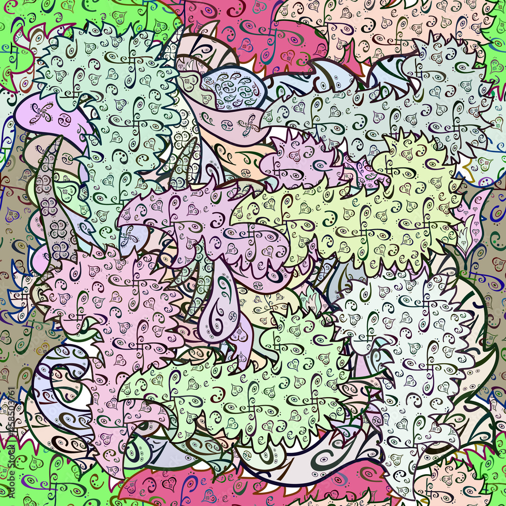 Seamless pattern with interesting doodles on colorfil background. Vector illustration. Seamless pattern with interesting doodles on colorfil background. Vector illustration.