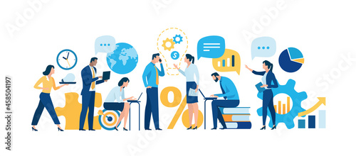 Business team at work. Group of business workers. Business vector illustration.