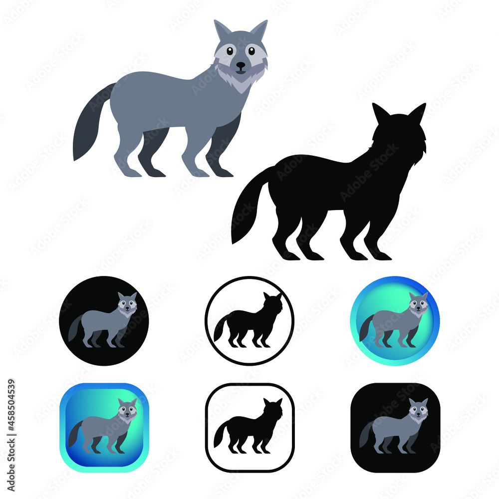 Flat Wolf Animal Icon Collection