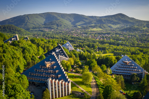 Fototapeta Naklejka Na Ścianę i Meble -  Scenery of the health resort in Ustron on the hills of the Silesian Beskids, Poland