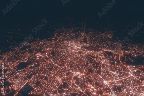 Derby aerial view at night. Top view on modern city with street lights