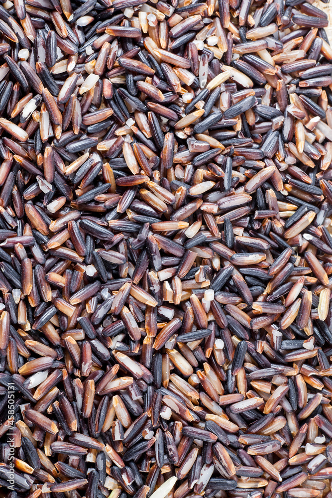 Black rice berries background.