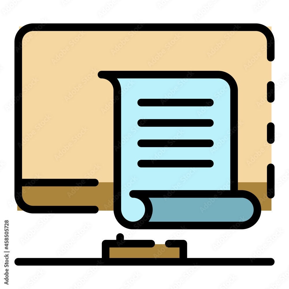 Computer and document icon. Outline computer and document vector icon color flat isolated Computer and document icon. Outline computer and document vector icon color flat isolated