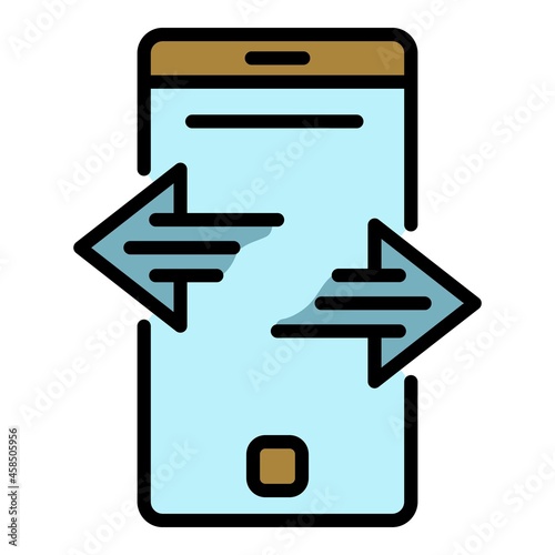 Smartphone data transfer icon. Outline smartphone data transfer vector icon color flat isolated