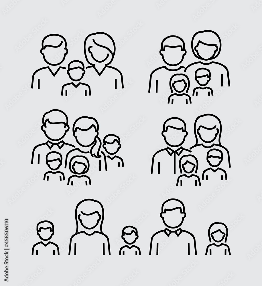 Family Avatar Characters Vector Line Icons Family Avatar Characters Vector Line Icons