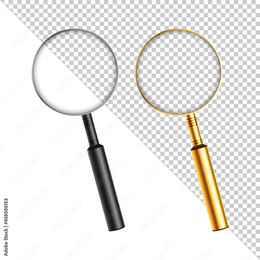 Realistic Magnifying glass with shadow on a transparent background