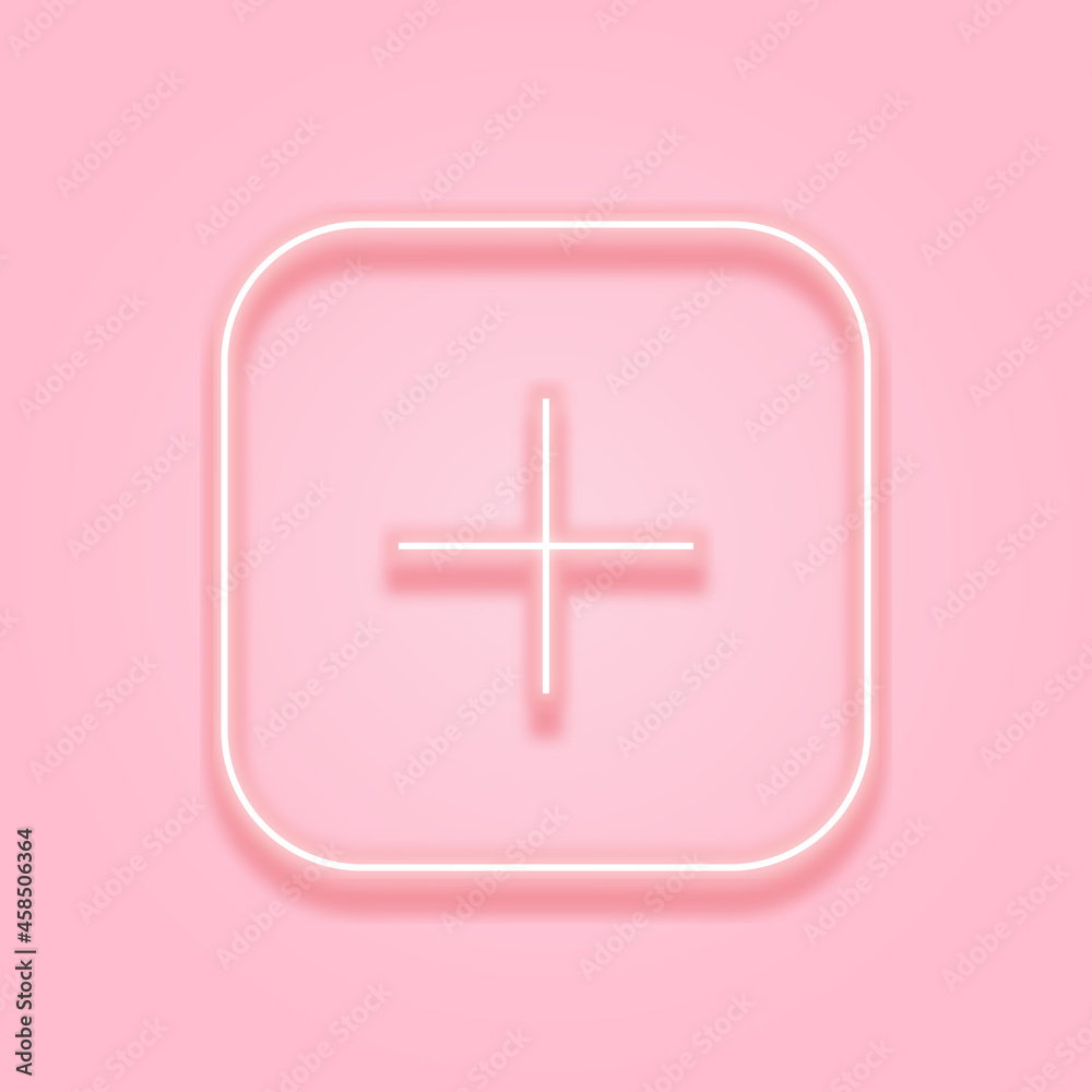 Obraz premium Pink social media neon light setting icon. Cross in a square with rounded corners.