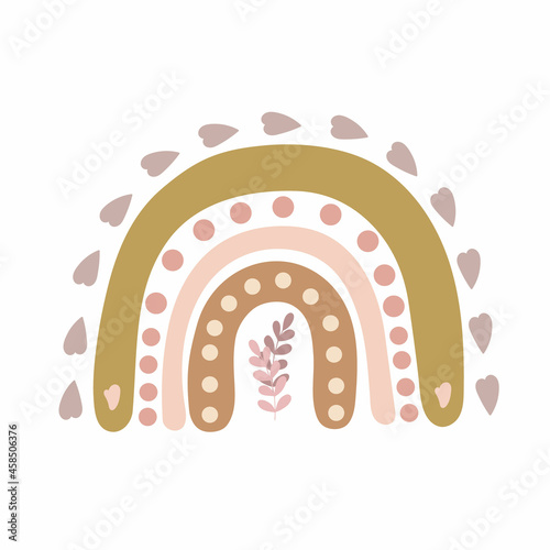 Boho rainbow abstract shapes, simple hand drawn silhouette vector illustration in trendy pastel colors, minimalist concept perfect for making cards, banners, modern posters, textile, papercraft