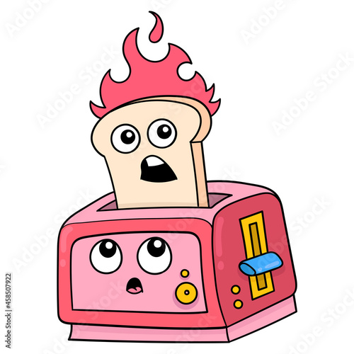 toaster with hot toasted bread, doodle icon image kawaii
