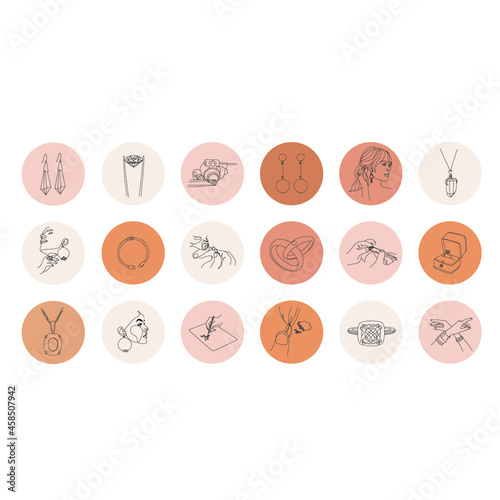 Jewelry, Instagram Highlights Stories Covers. Editable line icons. Jewelry, wedding ring, earrings, necklace, earring, jeweler
