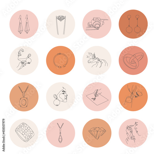 Jewelry, Instagram Highlights Stories Covers. Editable line icons. Jewelry, wedding ring, earrings, necklace, earring, jeweler