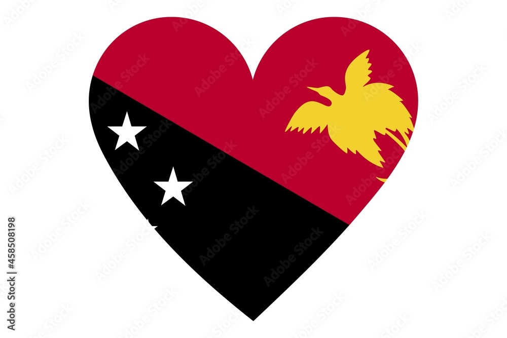 Papua New Guinea flag of heart shape isolated on white background Papua New Guinea flag of heart shape isolated on white background