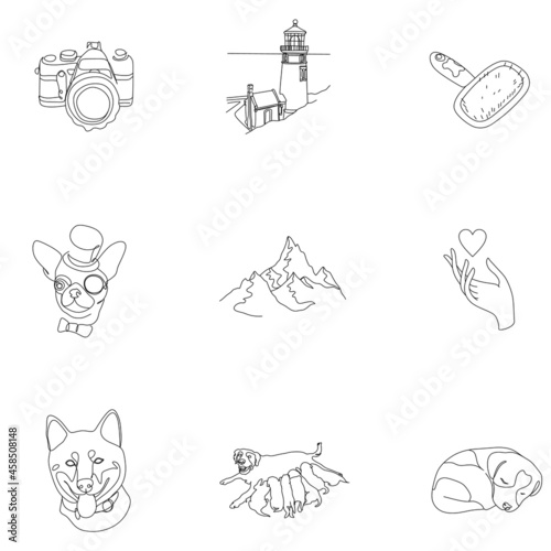 Pet care social media story and highlight cover icons set. Animal health. Dog products. Trendy template for bloggers. White linear pictograms collection. Thin line drawings pack for branding