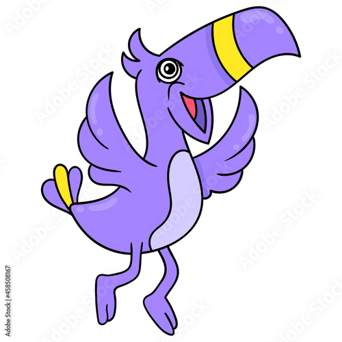 big purple beak flying happy face, doodle icon image kawaii