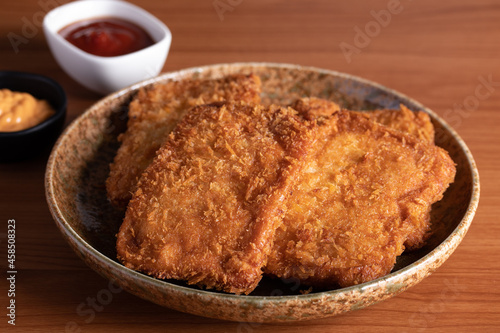 Battered Fish Fillet with Tomato Sauce copy space