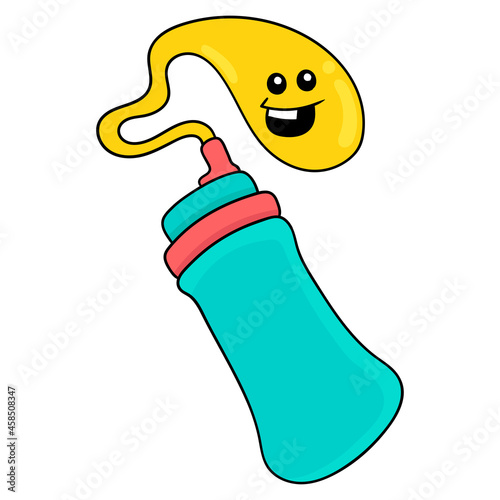 delicious yellow mayonnaise sauce from the bottle, doodle icon image kawaii