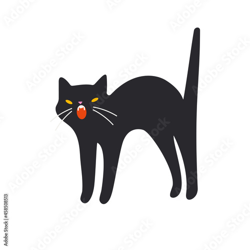 Angry black cat. Vector hand drawn illustration in cartoon flat style.
