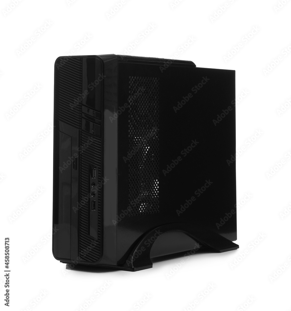 Obraz premium Modern black computer system unit isolated on white
