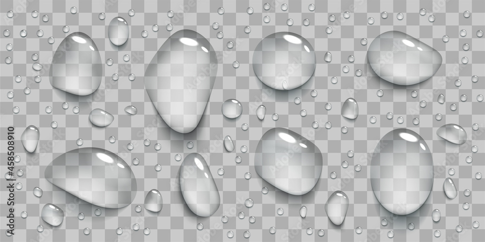 Set of realistic transparent water drops. - obrazy, fototapety, plakaty 