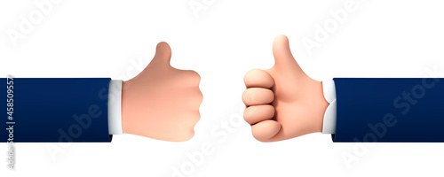 Vector cartoon hand thumb up for success or good feedback isolated on white background. Vector illustration of positive concept and like symbol.