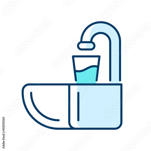 Dental spit bowl RGB color icon. Cuspidor for expectorating. Dentistry equipment. Spitting out liquids, saliva. Dental spittoon for patients. Isolated vector illustration. Simple filled line drawing