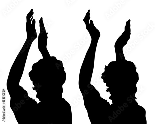 Spectators on concert. Silhouettes of people on white background