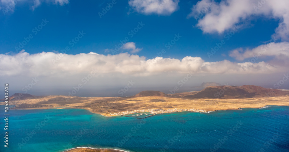 Aerial panorama of La Graciosa island. Canary islands