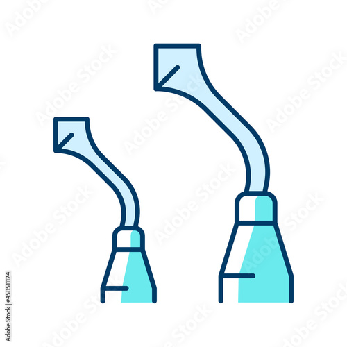 Burnisher RGB color icon. Dental hand instrument. Polishing teeth fillings. Carving dental material. Restoration procedure. Smoothing amalgam. Isolated vector illustration. Simple filled line drawing
