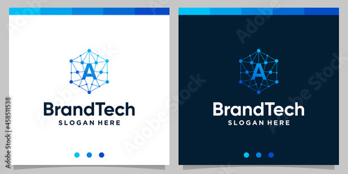 Blockchain technology abstract logo gradient with initial letter logo. Premium Vector