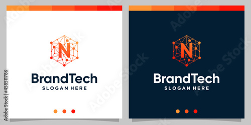 Blockchain technology abstract logo gradient with initial letter logo. Premium Vector