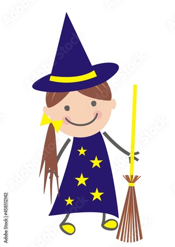 witch, cute girl at mask, single vector illustration