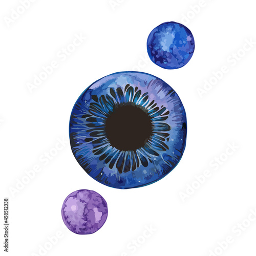 Watercolor hand drawn art vector illustration. Abstract iris of pupil of eye. Blue circle eyeball.