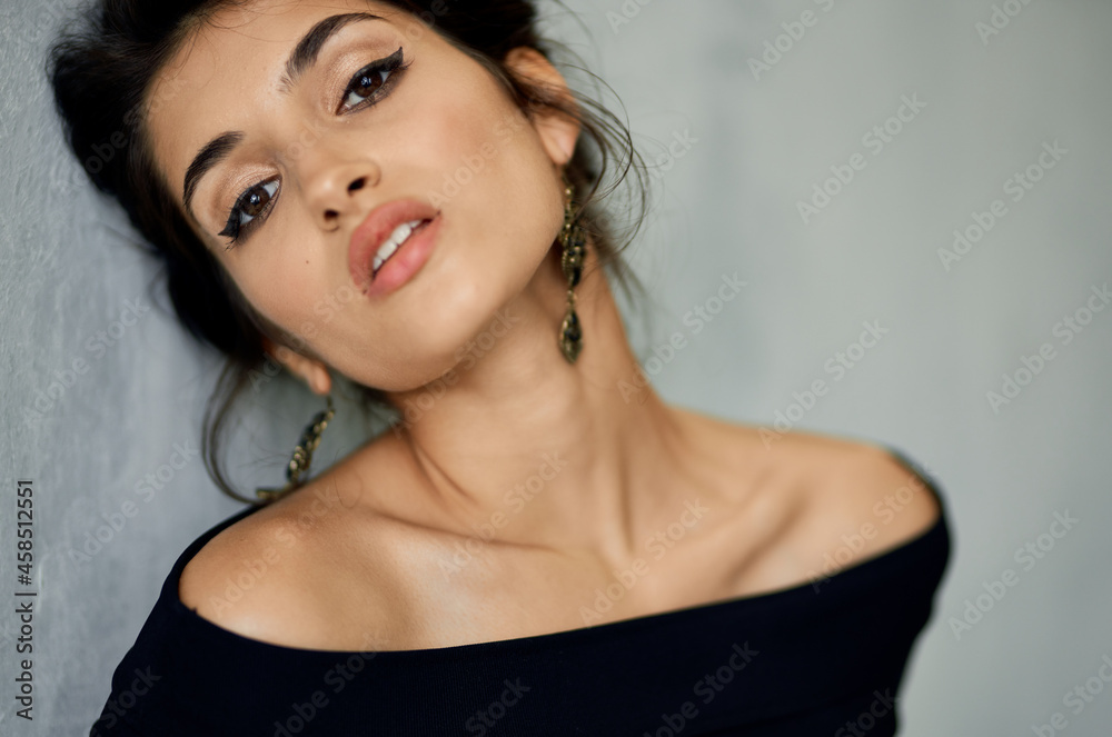 pretty woman in black dress decoration fashion luxury