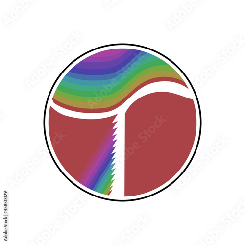 Vector logo of letter T with rainbow effect and red dominant color