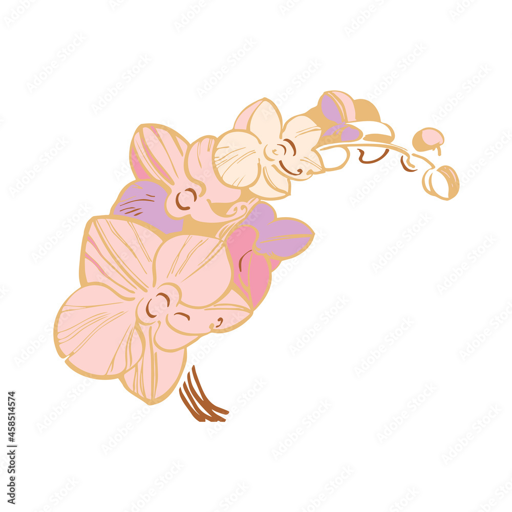 isolated element orchid branch phalaenopsis golden silhouette pink flowers tattoo outline vector isolated element orchid branch phalaenopsis golden silhouette pink flowers tattoo outline vector