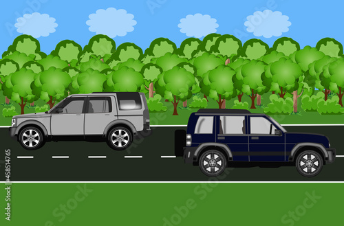 Illustration of a car driving on a highway photo