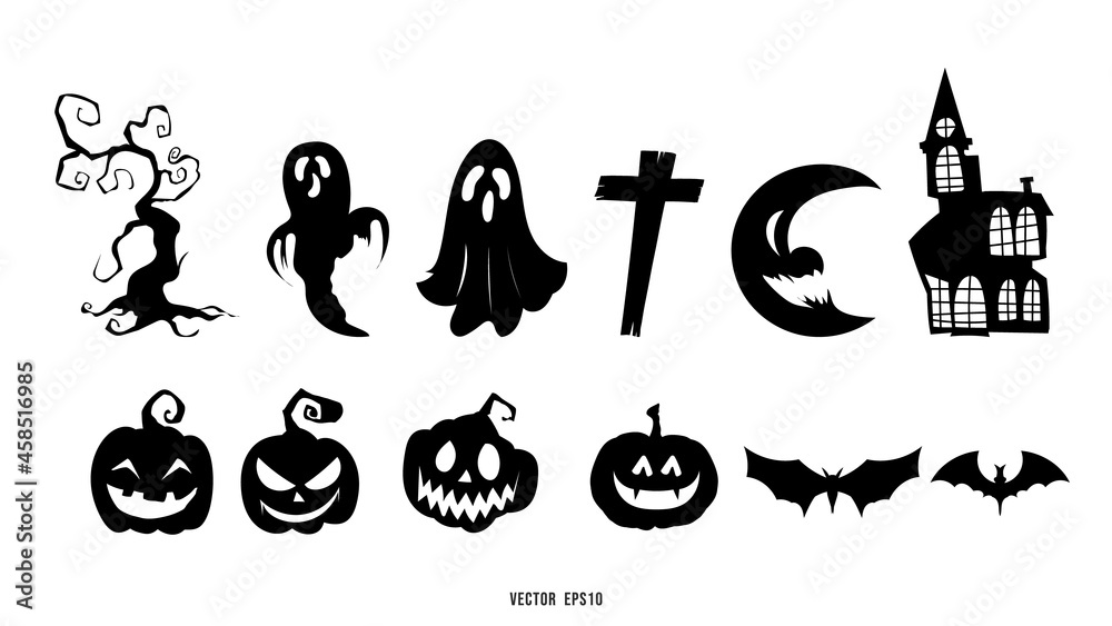 Set of Halloween elements in Halloween day hand drawn Flat cartoon flat style. illustration Vector EPS 10